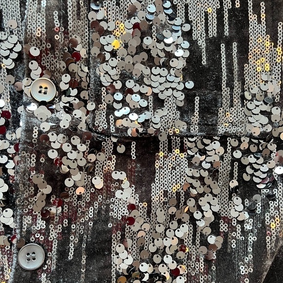 Avec Les Filles Velvet Sequin Black Button Down Shirt Jacket - Picture 14 of 16